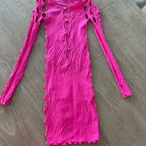 Hot Miami Styles Fuchsia Long Sleeve Dress